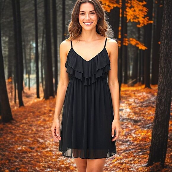 Witchy Y2K Babydoll Sheer Layered Dress Sz M Ruffle Neck Black Goth Whimsigoth - Picture 13 of 16